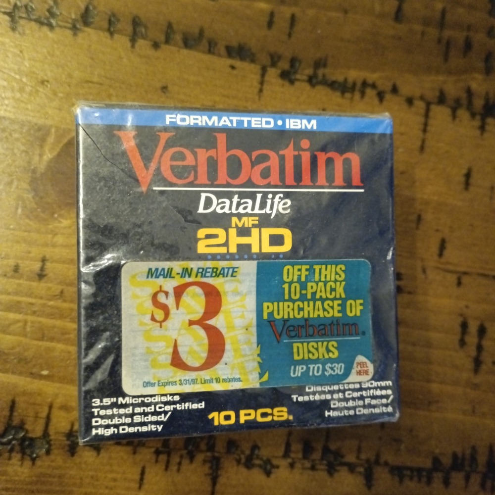 Verbatim DataLife MF 2HD 3.5 Floppy Disks IBM Formatted 1.44MB 10 Pk New NOS r1